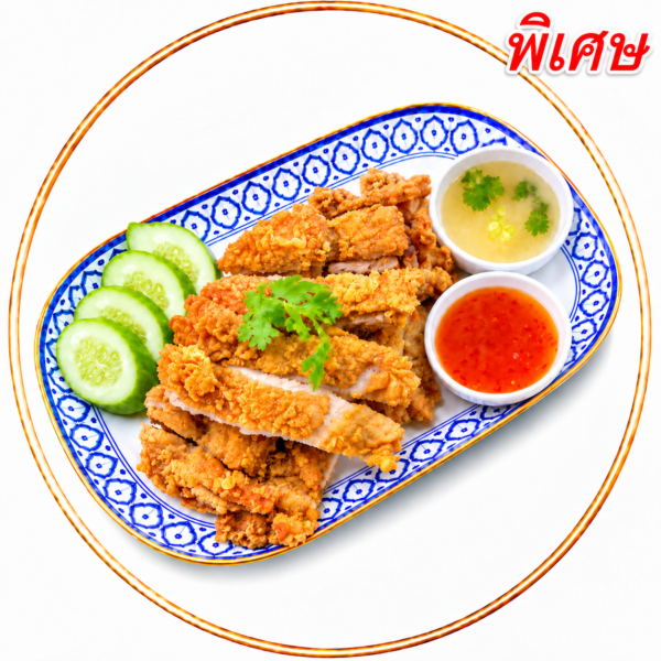 ไก่ทอดสับล้วนจานใหญ่(เนื้อน่องสะโพก+น้ำจิ้มไก่)