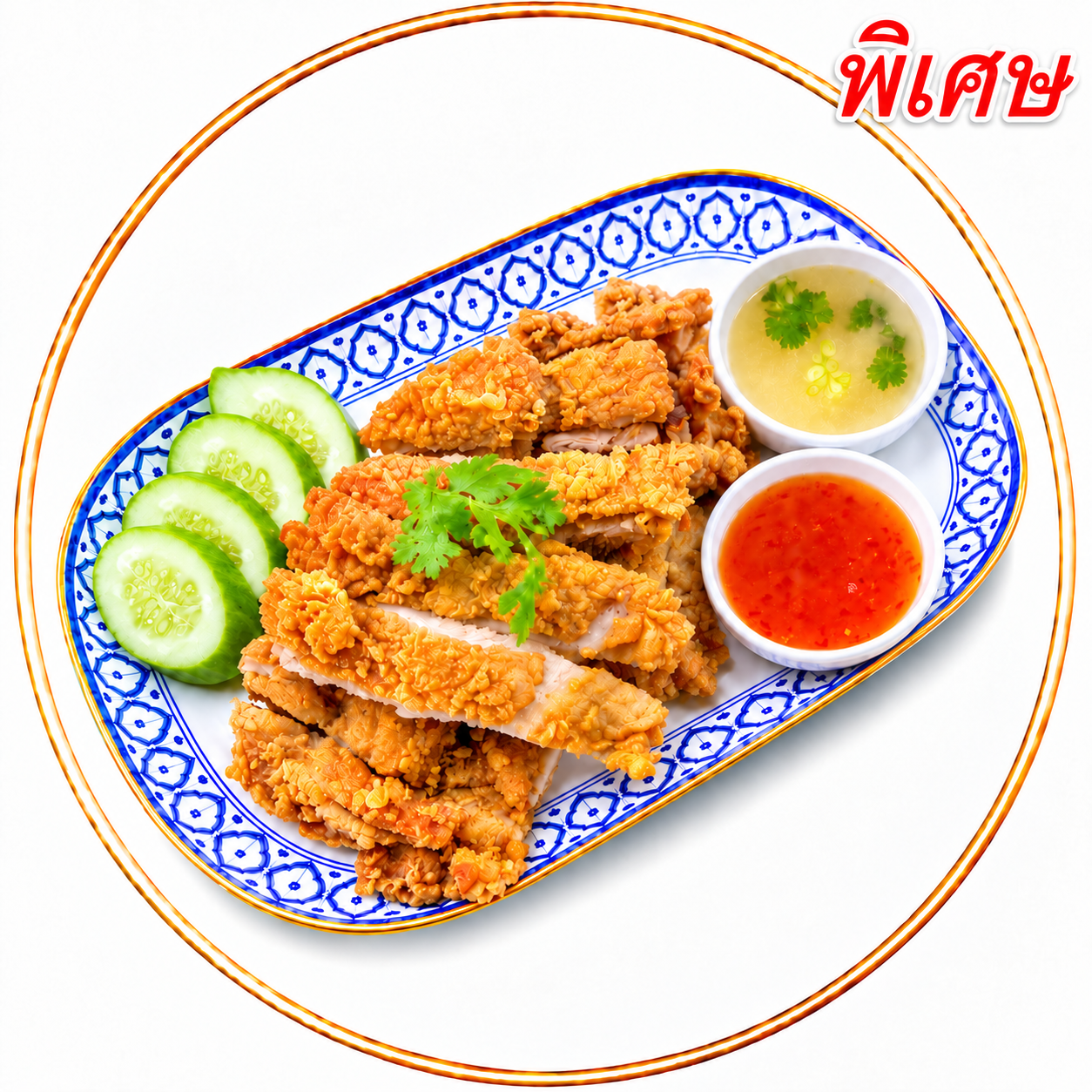 ไก่ทอดสับล้วนจานใหญ่(เนื้อน่องสะโพก+น้ำจิ้มไก่)