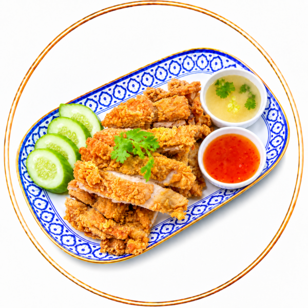 ไก่ทอดสับล้วนจานเล็ก(เนื้อน่องสะโพก+น้ำจิ้มไก่)